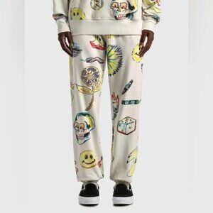 Market Coloring Book AOP Sweatpants Cream Graphic Joggers XL NWT Cotton